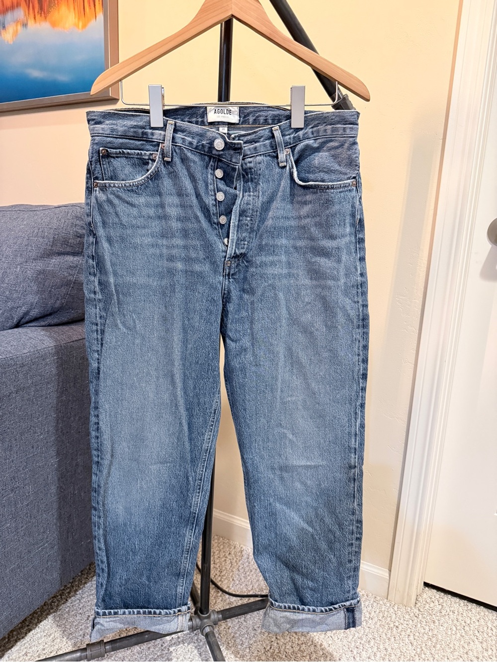 Agolde Women's Light Blue Straight Button-Fly Jeans